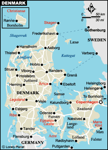  карта Дании